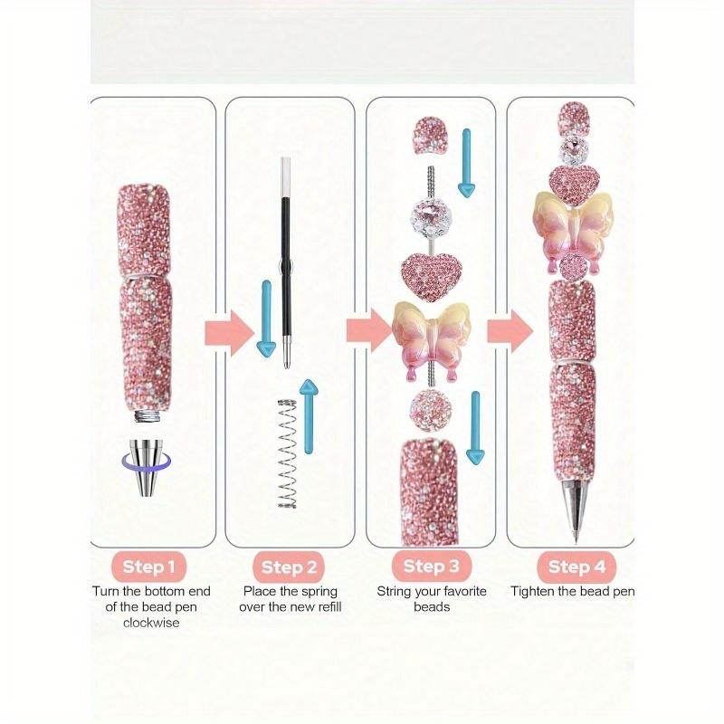 Rhinestone Bead Pen, Shiny Rhinestone Bead Pen DIY Plastic Bead Pen Christmas Crystal Shaft Black Ink Ballpoint Pen Suitable