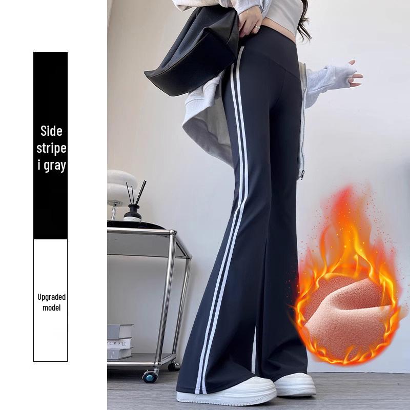 Women's High Waist Micro-Flare Pants - Autumn/Winter Velvet, Slimming, Plus Size, Casual Outer Wear