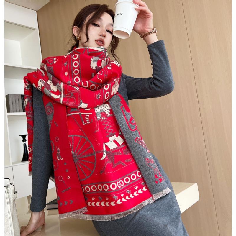 Autumn and Winter New Whimsical Double-sided Jacquard Scarf Women's Versatile Imitation Cashmere Scarf Thickened Warm Scarf