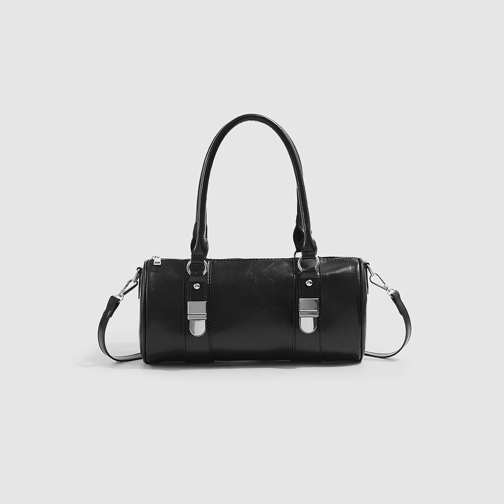 2025 New Lock Clasp Baguette Bag, Vintage Handheld Boston Bowling Bag, Commuting Cylinder Bag, Single Shoulder Crossbody Bag