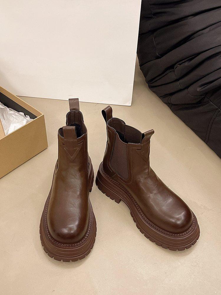 

Зимние ботинки Ретро женские ботинки Челси Модные и элегантные ботинки Мартин на толстом каблуке с толстой подошвой Британский стиль Простая женская обувь 38 коричневый
