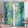 2pcs,2D Plane Printing Pattern Curtains Willow Reflections Versatile Polyester Fabric (without Rod) Versatile All Use for