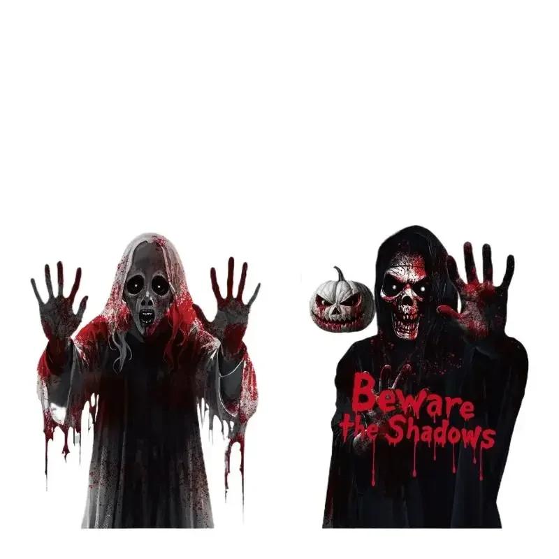 2025 Halloween Static Cling Stickers Scary Ghost Woman Bloody Handprint Window Decals For Spooky Party Home Decor