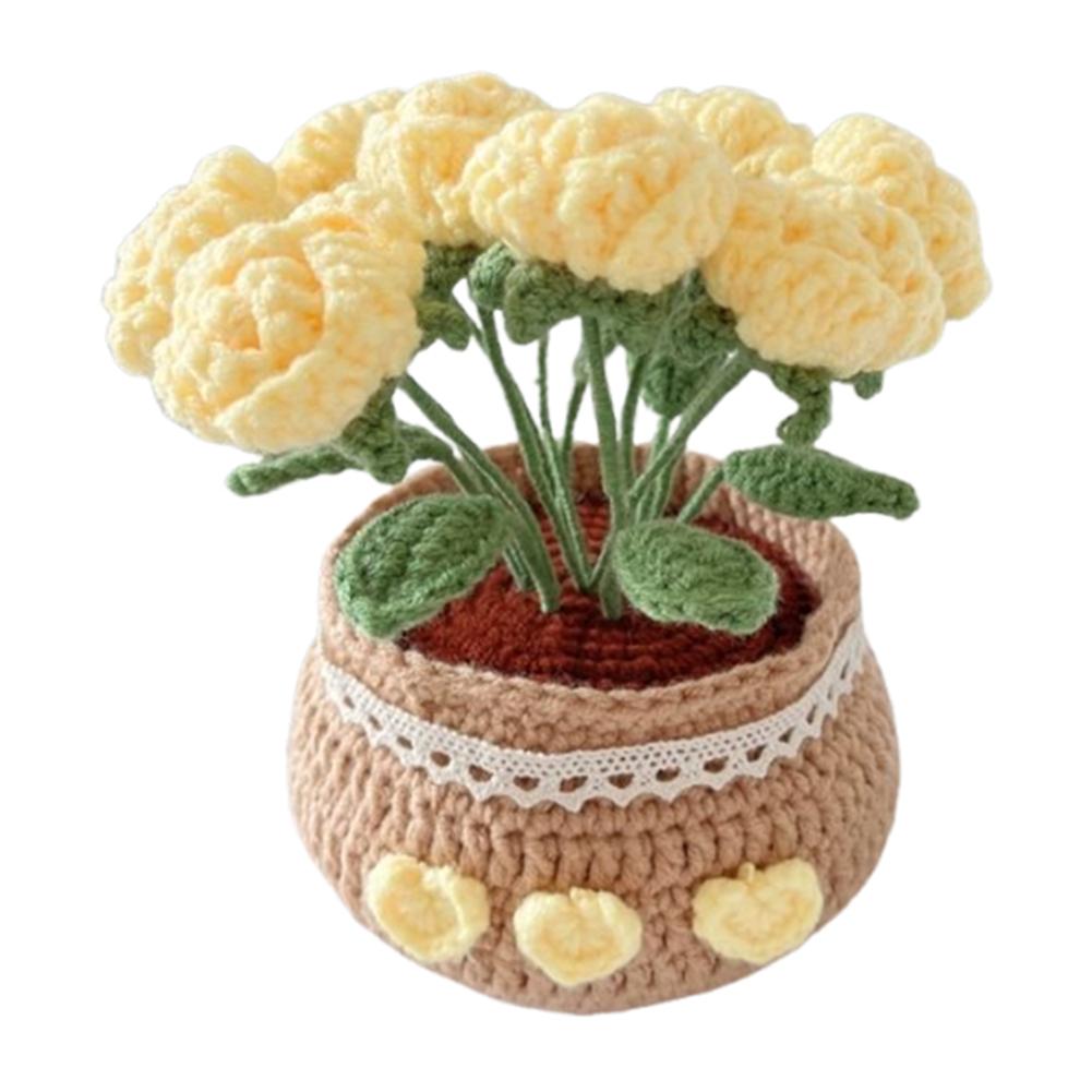 DIY Flower Potted Crochet Kit with Video Tutorials Hand-Knitted Cute Plant Wear Resist for Home Room Decor Desktop Ornament