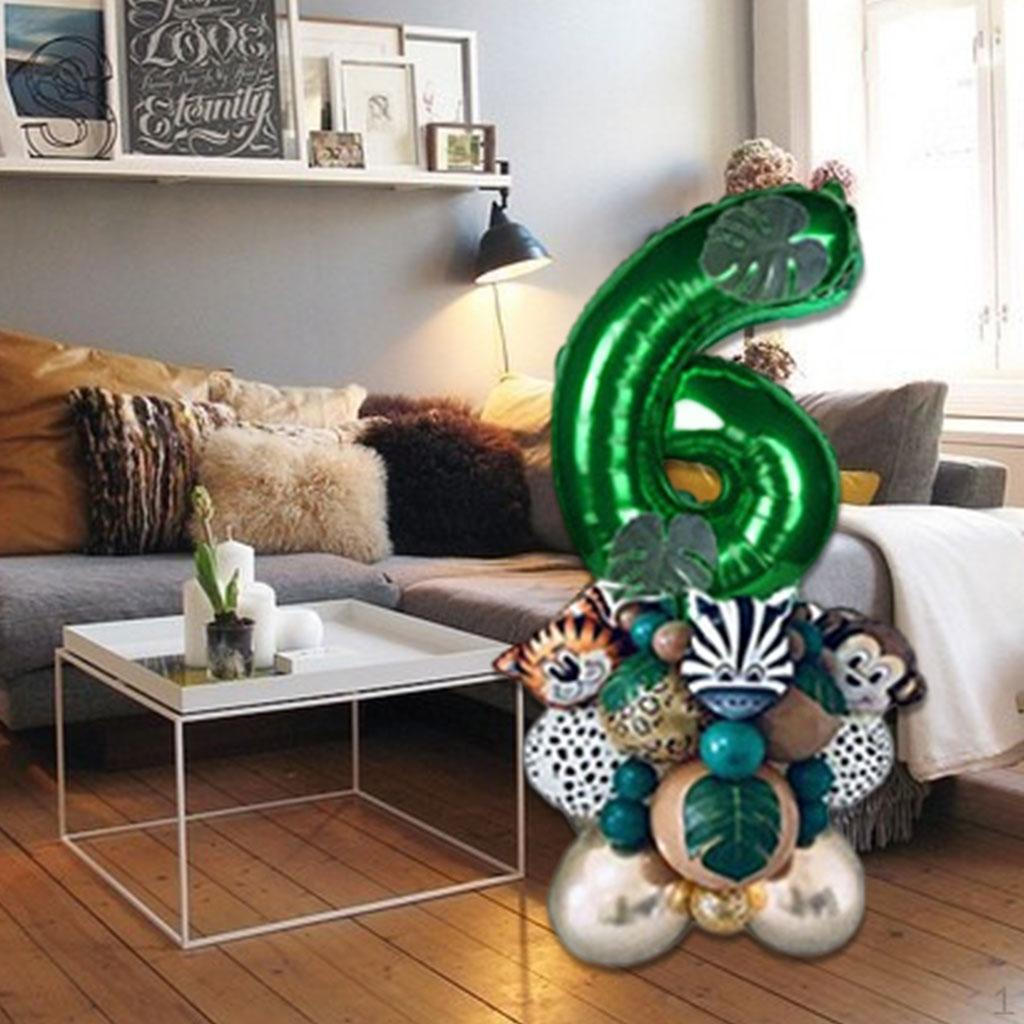 28 Pieces Jungle Animal Balloons Leaves Decor Theme Cute Green Aluminum Latex Balloon for