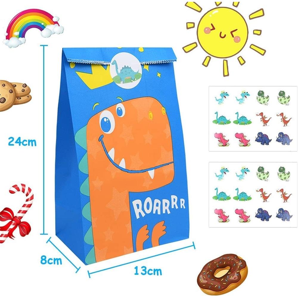 Gift Bags, 24 Pack Dinosaur Paper Bags, Party Paper Bags With Cute Stickers For Children's Parties, Celebrations, Baby's Birthday