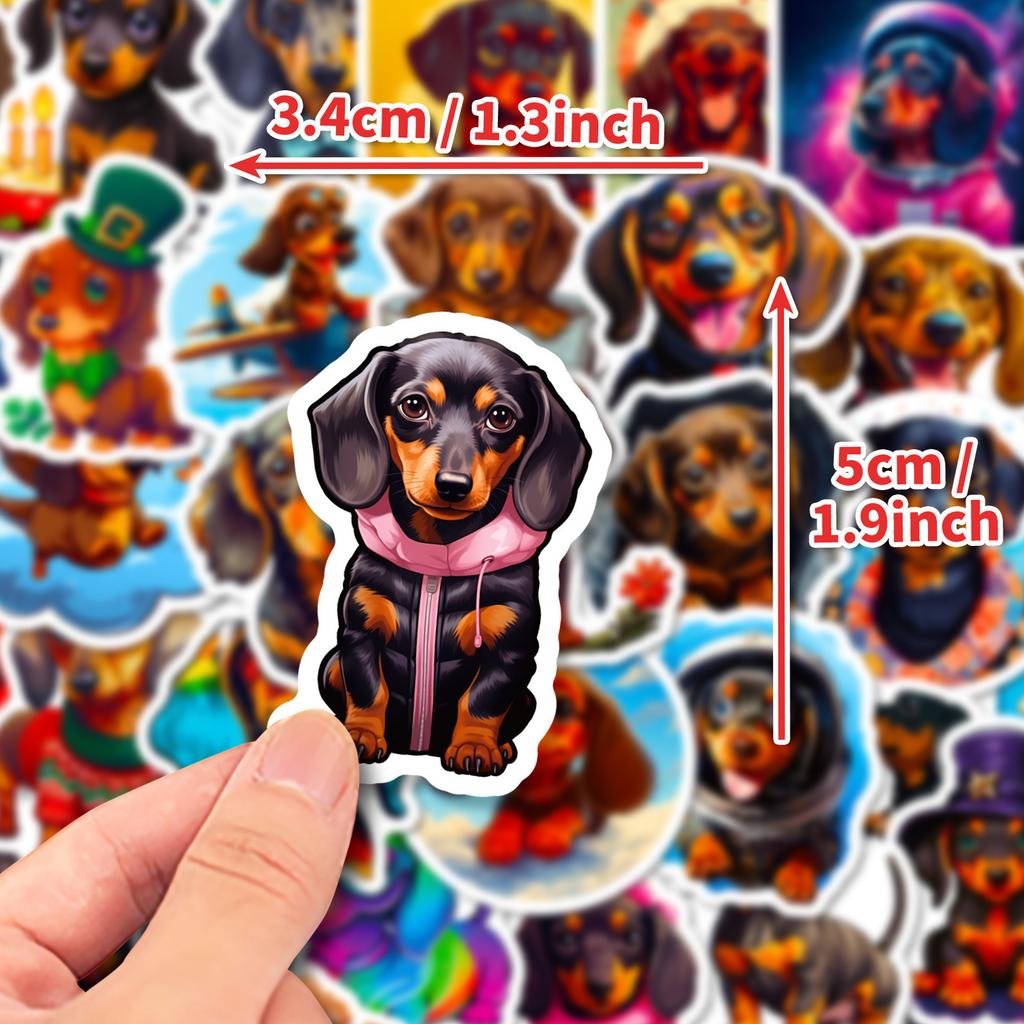 50 Dachshund Stickers New Cartoon Cute Animal Dog Dachshundu Doodle Stickers