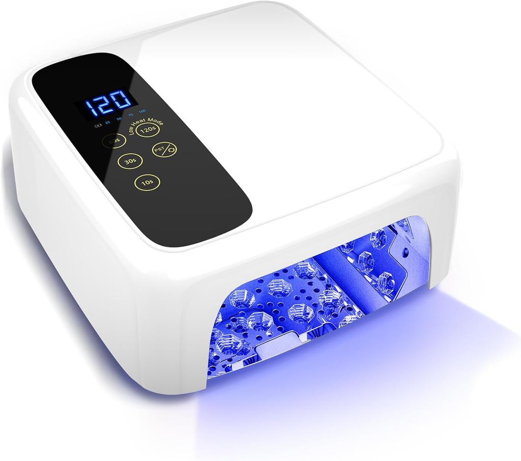 Cordless Rechargeable 72W UV LED Nail Lamp, Wireless Gel Dryer with Metallic Reflector & Base (White)