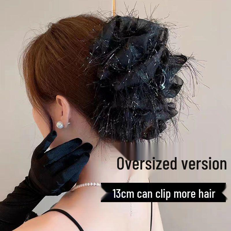 

Large High-End Mesh Bow Shark Clip for Thicker-Looking Hair in French Updo Style Black