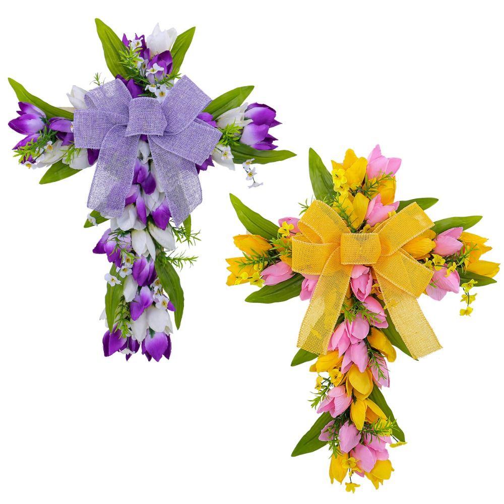 Cartoon Easter Tulip Flower Wreath Elegant Door Wreath Ornament  Home Party Decor