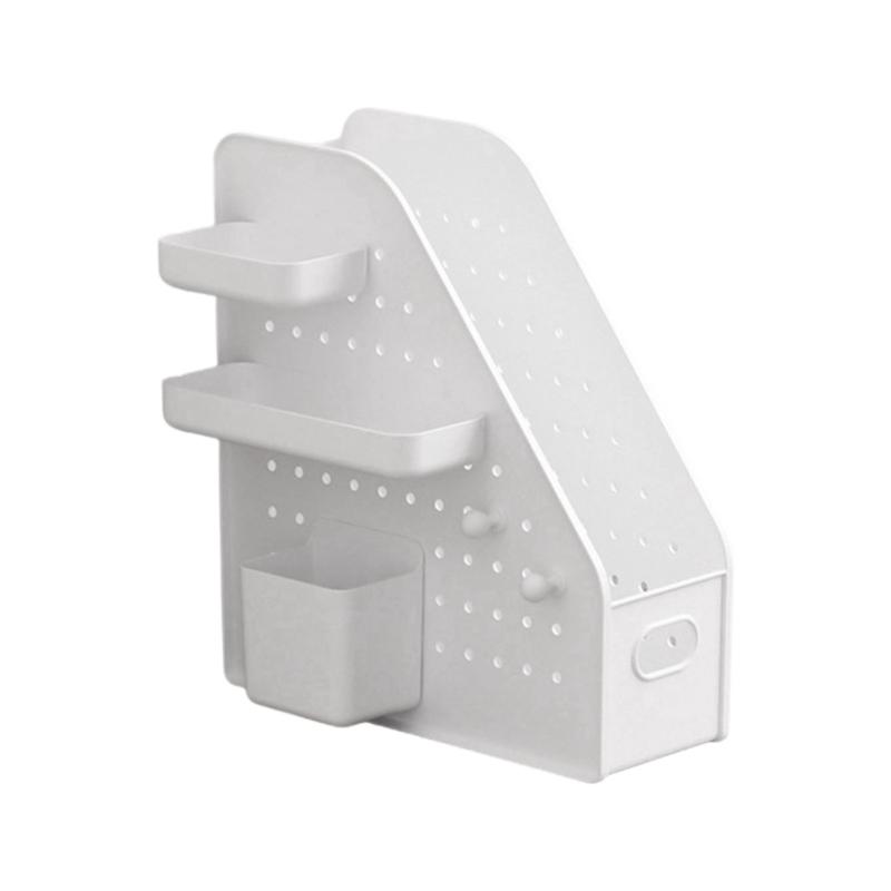 

Desktop Document Organiser With Pegboard and Pen Cup Space Saving Book Rack Magazine Stand For School Office Supplies
