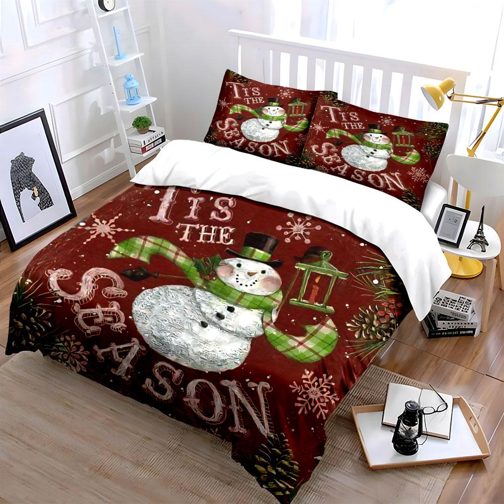 Tis the Season Snowman Design Bedding Duvet Cover Set Duvet Cover Pillowcases (1*Duvet Cover 2*Pillowcases, without duvet insert)