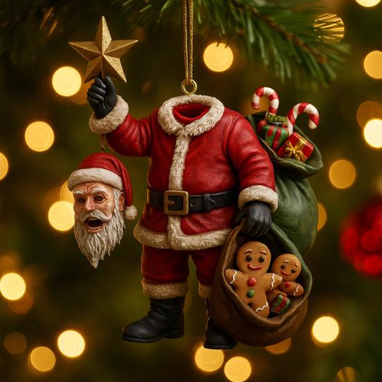 Dark Christmas Ornament 2D Acrylic Headless Santa/Devil Christmas Tree Ornament for Indoor Outdoor Home Party Decor
