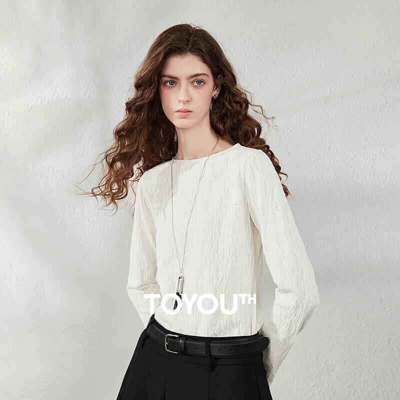 CHUYU Women's Fall Slim-Fit Long Sleeve Crew Neck Texture T-Shirt