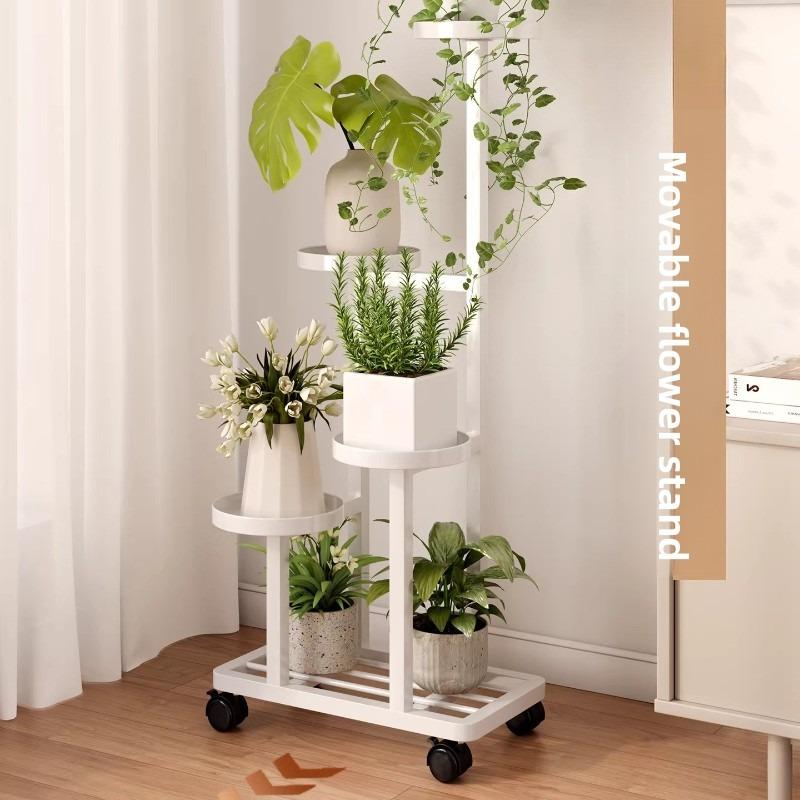 Multi-Layer Mobile Iron Art Succulent Plant Pot Holder Stand, Floor Standing Balcony Shelf Rack for Home Garden Decorative