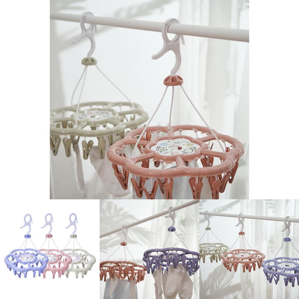 Portable Round Clothes Drying Rack With Multiple Clips Ideal For Indoor Use
