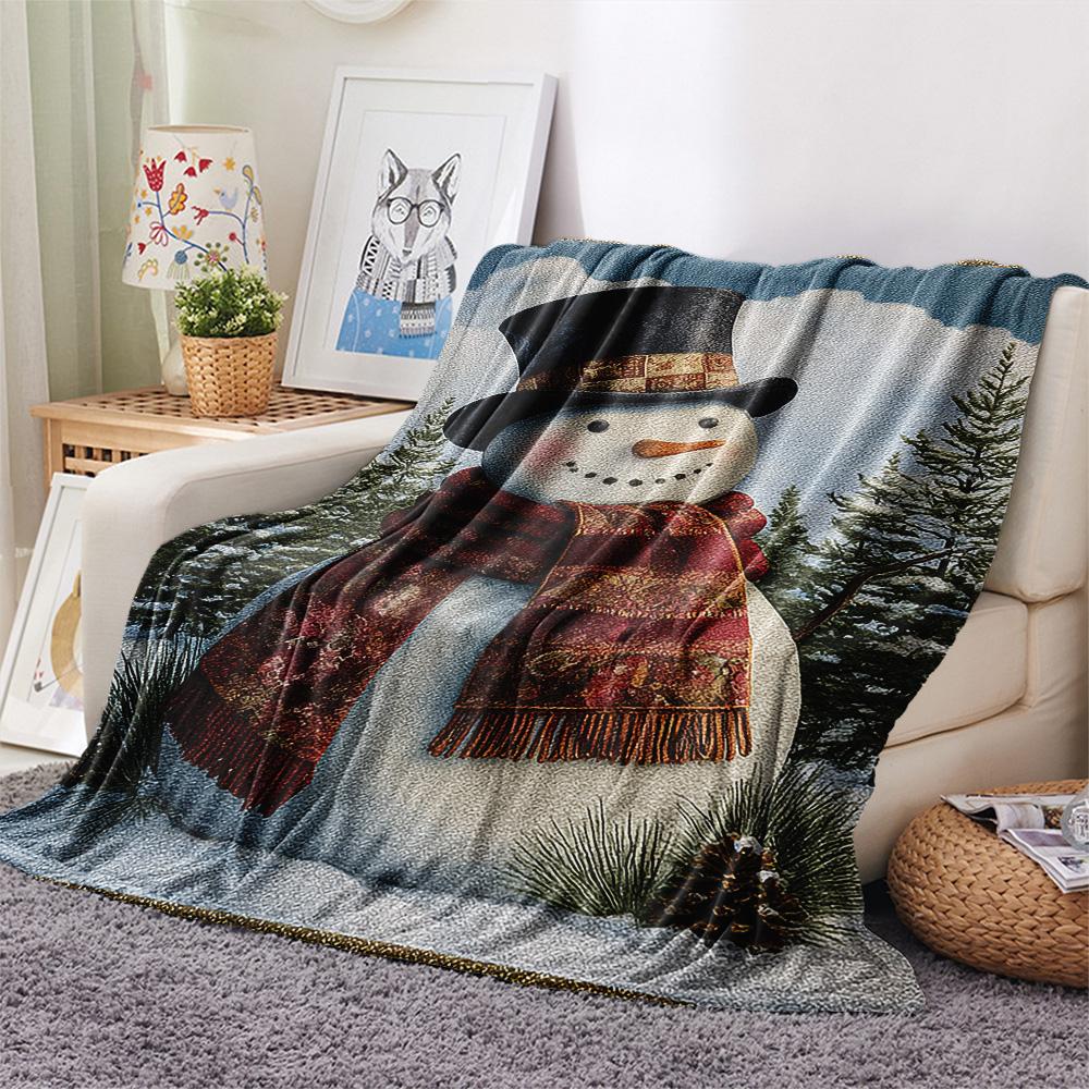 snowman Print Flannel Blanket, High quality Comfortable for All Seasons, Home Decor, Warmth and Comfort, Perfect for Christmas Gifts