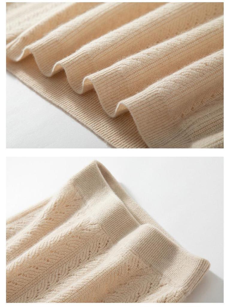 Women's Cashmere Knitted Suit with Chinese Stand Collar and Hollow Skirt, Perfect for Autumn/Winter.