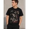 Men's Black Short Sleeve Crew Neck T-Shirt with Vintage Western Graphic Print Featuring Cowboy Portrait and "Born To Lose Live To Win" Slogan for