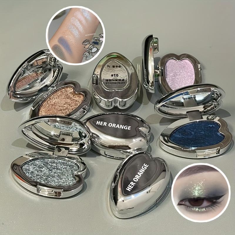 Metallic Glitter Heart Monochrome Eyeshadow Palette, Waterproof & Sweatproof, Soft Blend Formula, Suitable for Music Festivals, Stage Performances