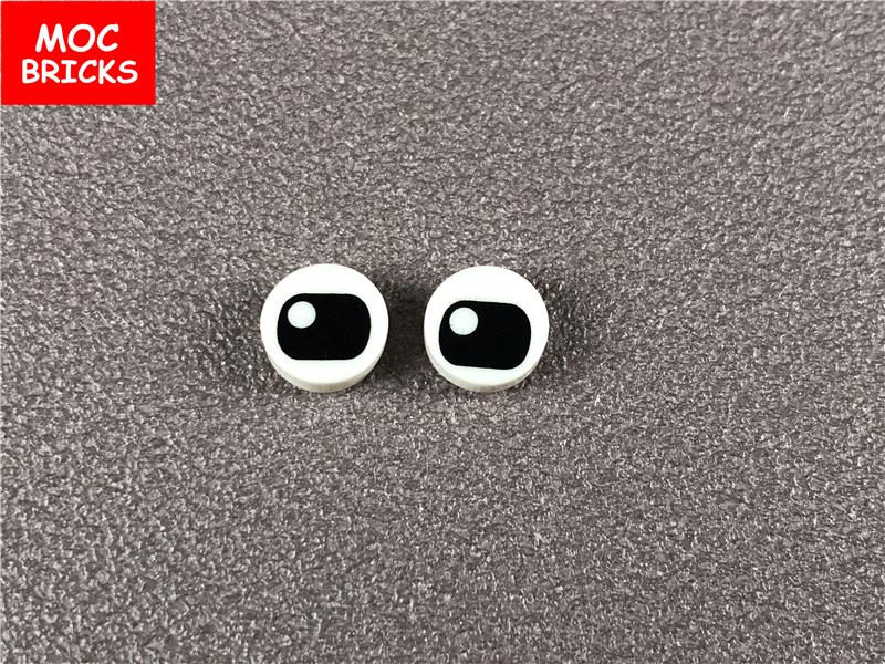 25pairs/lot MOC Bricks Tile Round 1 x 1 with Black Eyes with Pupil Squinting Eyelashes Pattern Building Blocks DIY Toys gifts