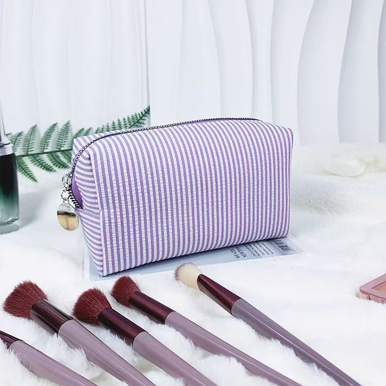1pc Striped Women's Cosmetic Bag, Striped Zipper Organizer Pouch, Travel Toiletry Bag, Women's Makeup Organizer, Travel Organizer Pouch