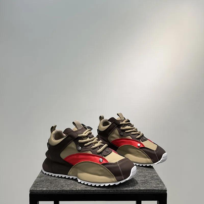 Fashion Color Block Designer Chunky Sneaker Men Cover Bottom Board Shoe Fashion Casual Leather Breathable Increased Platform Shoes