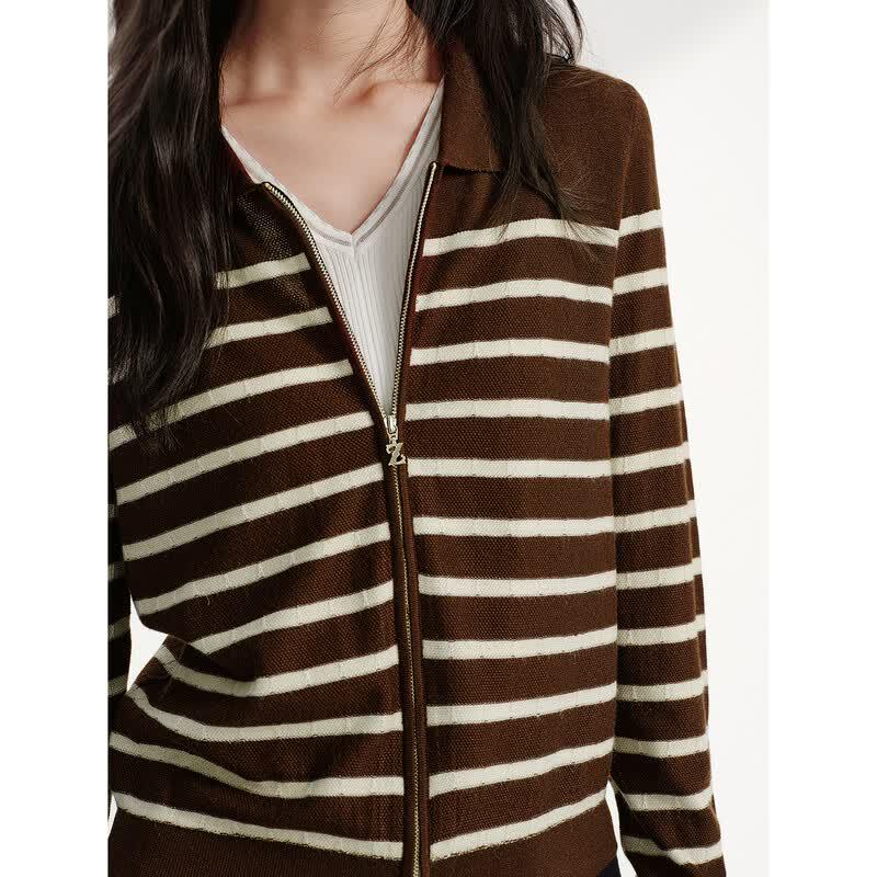 JUZUI Women's Striped Knit Polo Sweater