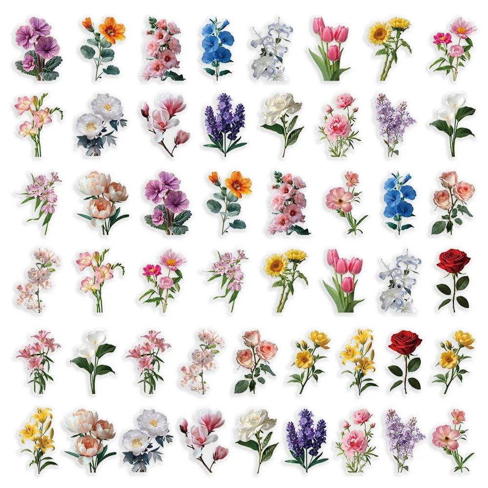 

2025 50Pcs Ink Flower Stickers DIY Phone Case Material Handbook Water Cup Plant Transparent PET Stickers