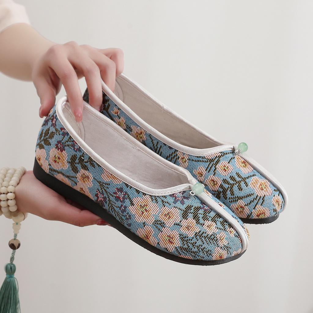 2024 spring new products, national style printed shoes, old Beijing embroidered shoes, flat-soled women's shoes, national style cloth shoes, Hanfu sh