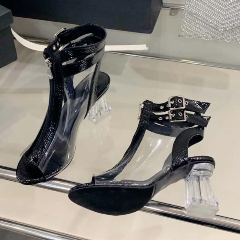 Fashion Punk Zip Design Brand Modern Boots Women Transparent PVC Ankle Strap Buckle Summer Boots Super-high Heel Slingback Ankle Boots