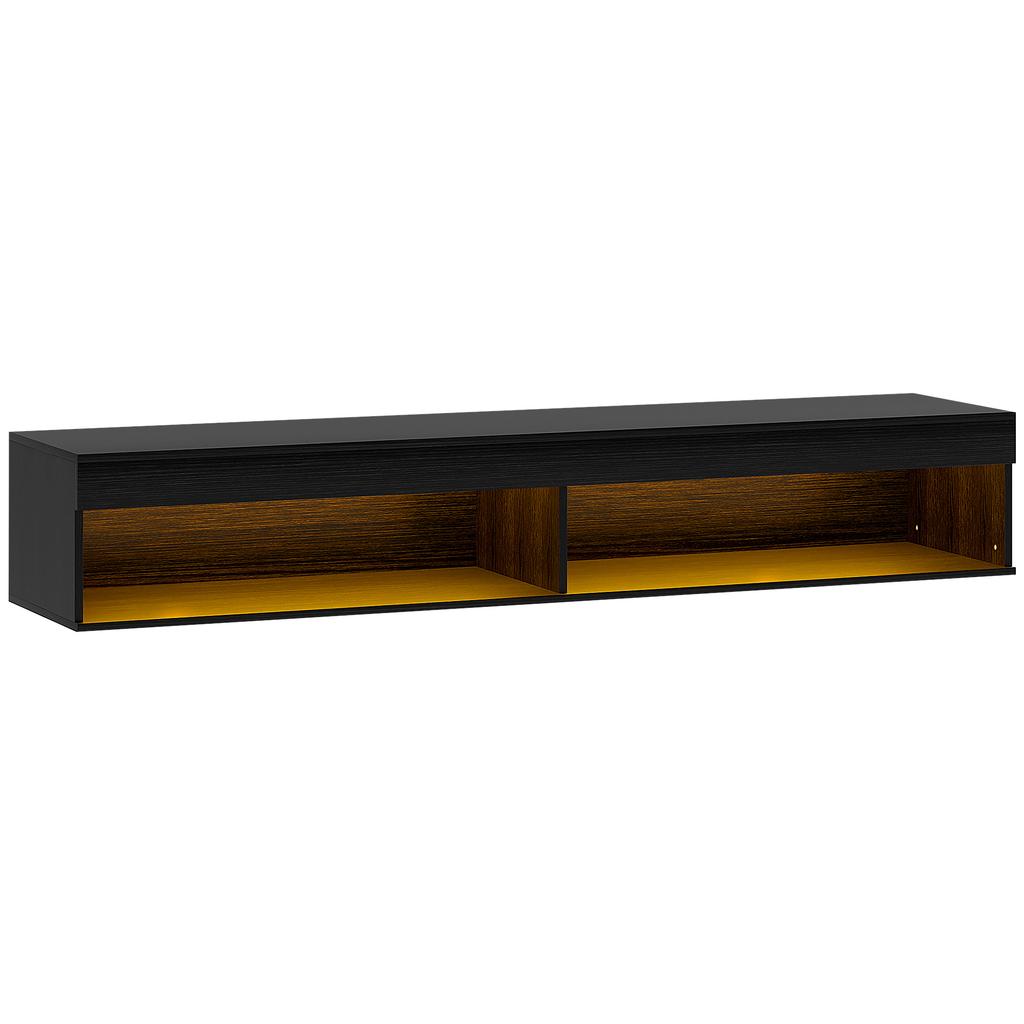 Wall-Mounted TV Cabinet up to 75" with 16-Colour LED Lights and Remote Control, 180x40x30cm, Black