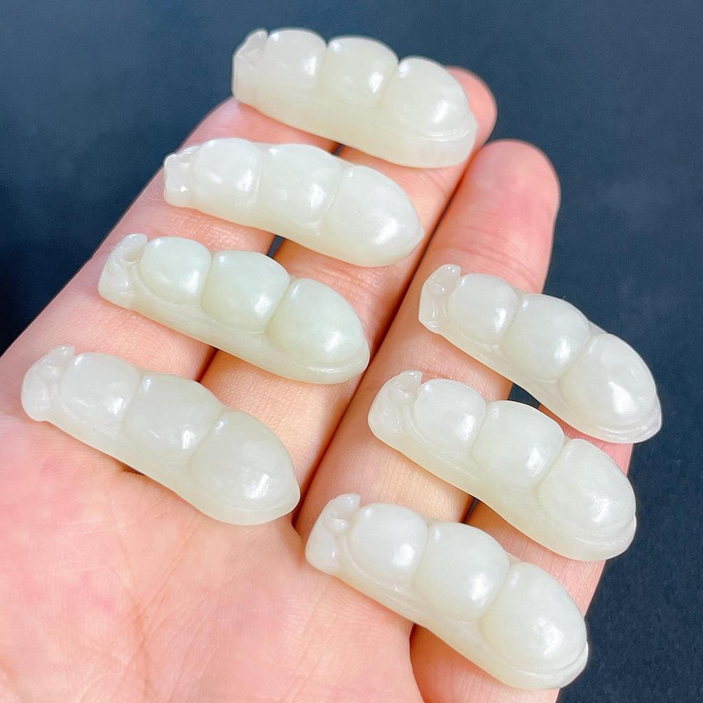 Natural Hetian Jade Four Seasons Beads & Bat Wushi Pai Lotus Seed Prayer Bracelet Pendant DIY Accessory