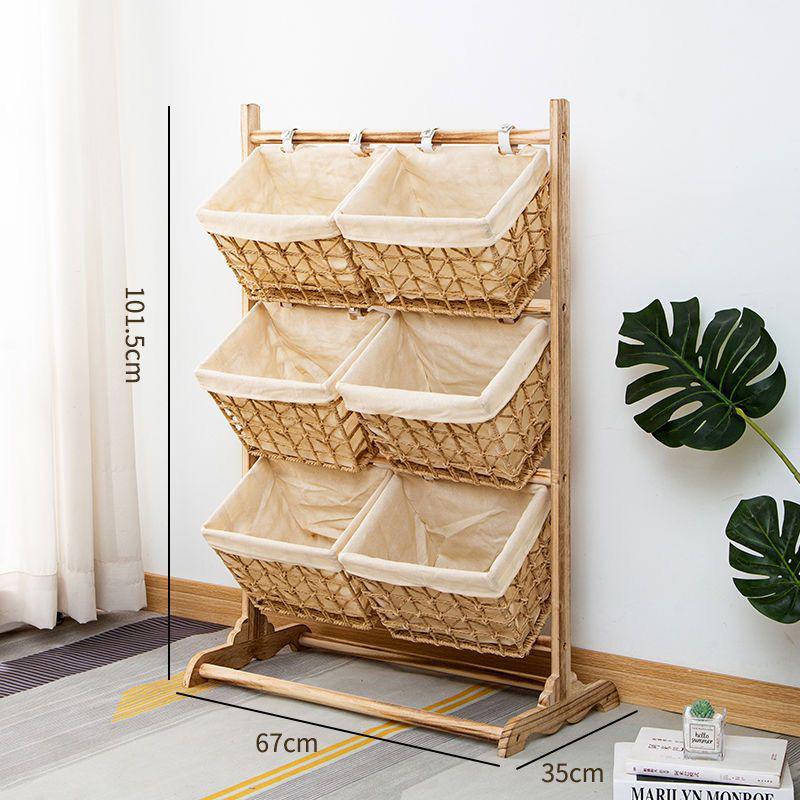 Raft de depozitare de podea țesut cu mai multe straturi pentru gustări, diverse, cărți și ziare în camera de zi