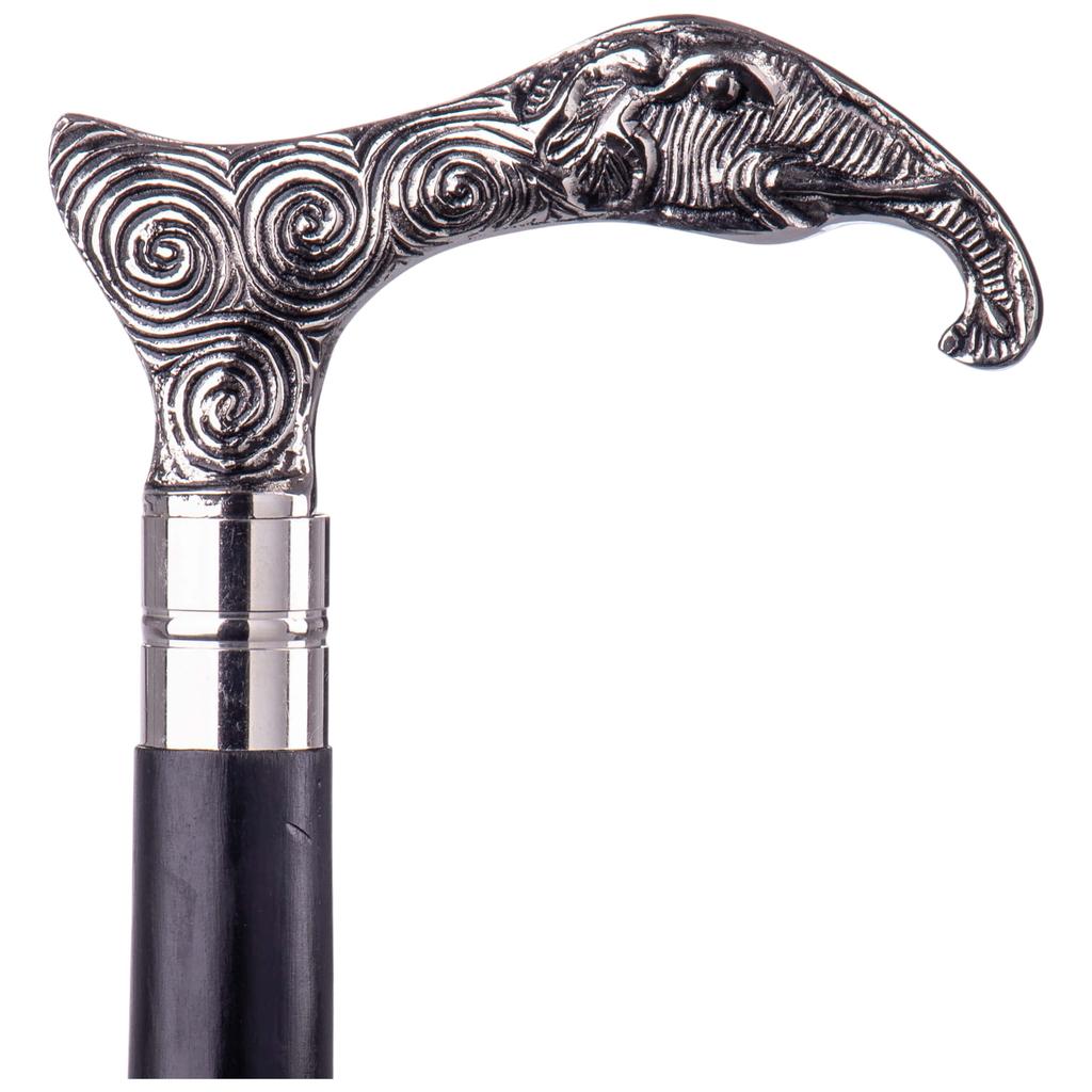 Black Wooden Walking Cane with Silver Brass Handle