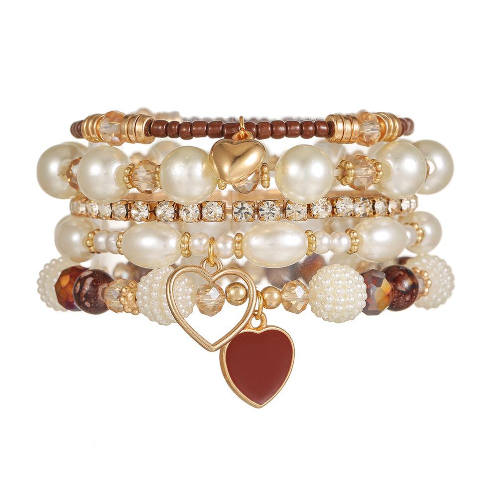 Hot Selling Girlfriend Bracelet Bohemian Pink Bow Pendant Bracelet Female Pearl Crystal Bracelet Set