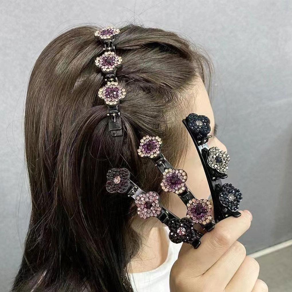 4pack/lot Fashionable Womens Broken Hair Clip Crystal Stone Decoration Anti Slip Hair Clip Side Clip