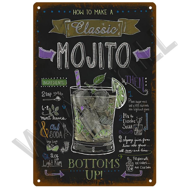 Metal Sign Vintage Tin Sign Decorations Gin Tonic Cocktail Plate Decorative Poster Plaque Retro Bar Kitchen Home Wall Decor