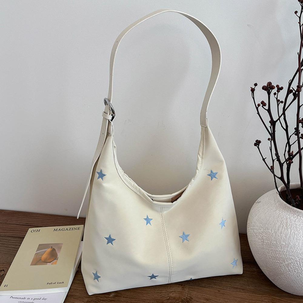 Korean Style Hobo Bag Five-pointed Star Underarm Bag Star Embroidered Shoulder Bag Office Worker бежевый