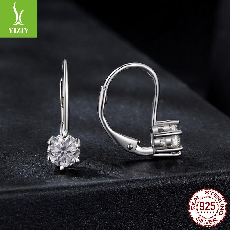 Cercei simpli cu cataramă din moissanit pentru femei, cercei din argint sterling S925 de lux ușor, strălucitori, versatili pentru zi de zi