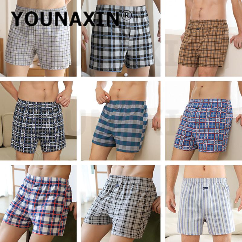 Men's Cotton Boxer Briefs High Waist Casual Plaid Pajama Shorts Plus Size Big Underwear Home Sleep Bottoms M L XL 2XL 3XL