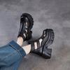 Johnature Sandale Romane Retro Piele Naturală Platformă Groasă Fermoar Botine Decupate Femei