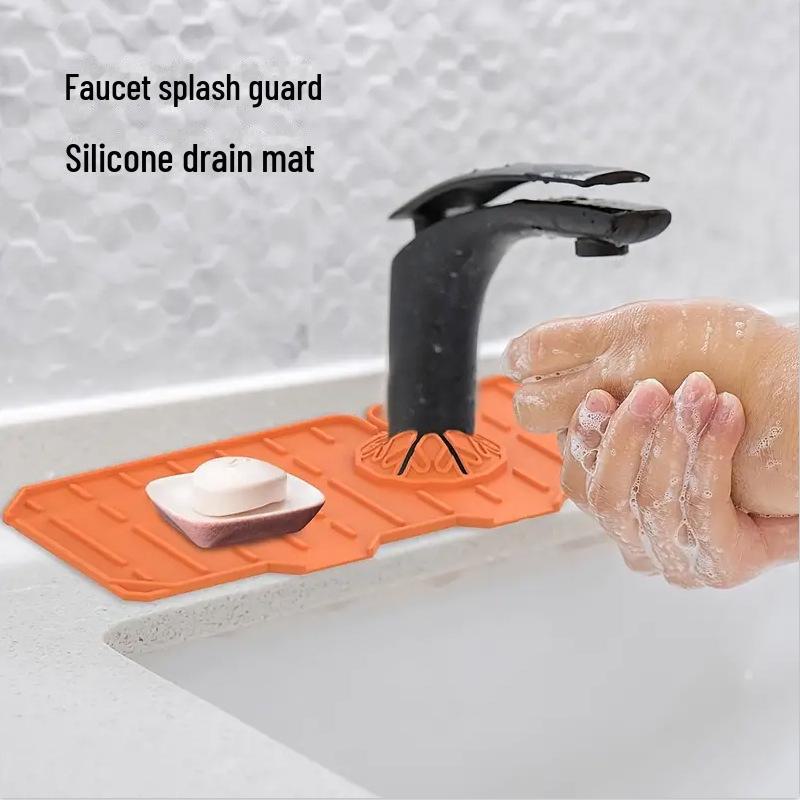 Splash-Proof Silicone Kitchen Faucet Drain Pad - Short Vertical Stripes Storage Pad for Sink Cleaning