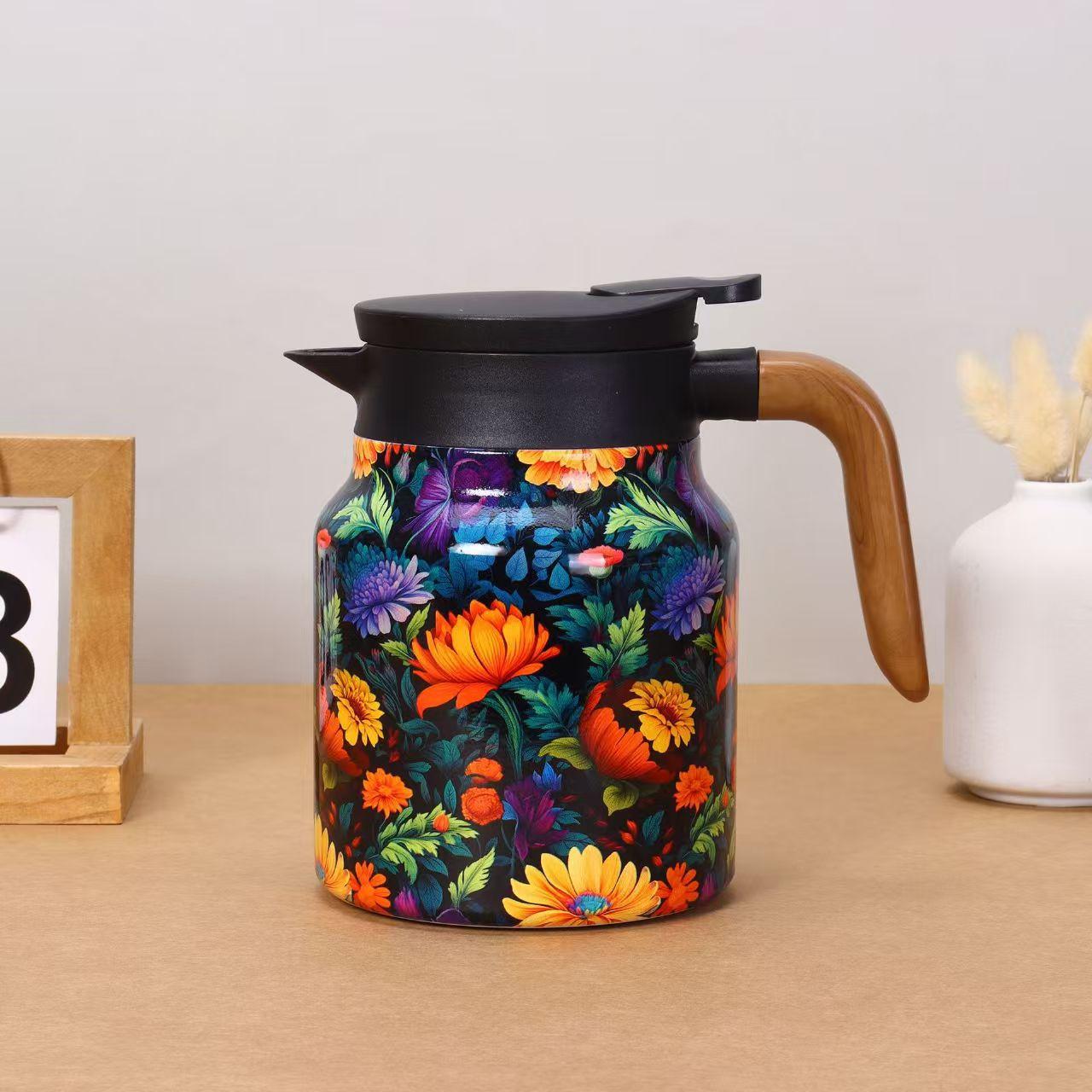 Чайник из нержавеющей стали в винтажном стиле 1000 мл с деревянной ручкой, термоизолированный чайник с отделением для чая, чайник с чайным ситечком