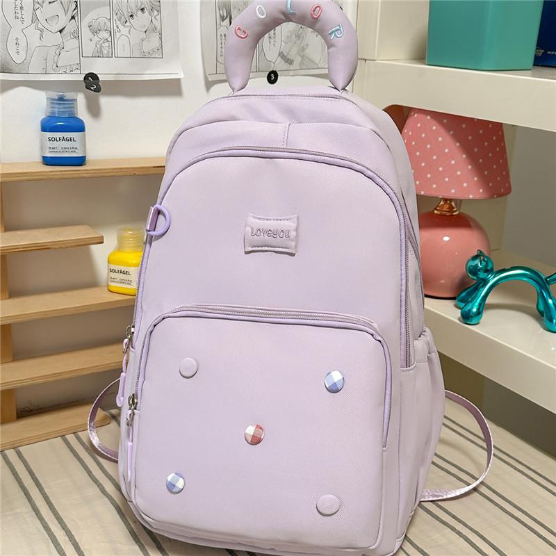 Cute Light Blue Backpack with Padded Top Handle Front Zipper Pocket Adjustable Straps Casual School Bag