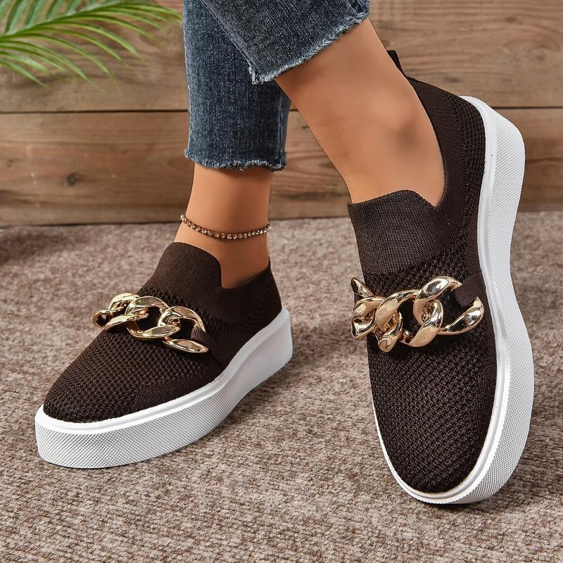 Thick-soled fly-woven breathable low-top single shoes women's chain decorative foot cover lazy
