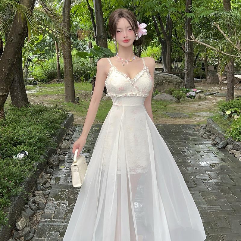 Французское цветочное платье-комбинация: Шикарная, Милая, Омолаживающая короткая юбка с затягивающейся талией для женщин. Large розовый