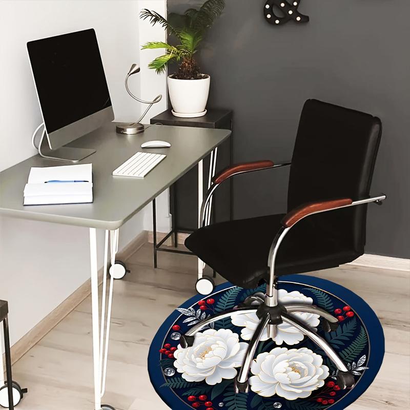 

1pc Carpet Chair Mats White Peonies with Red Berries and Silver Leaves Perfect for Decorating Chairs, Polyester Carpet, for Living Room.YDT675 80cm by 80cm