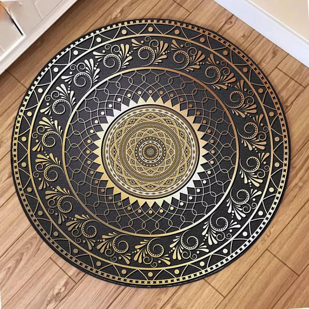 Vintage Ethnic Pattern Round Rug Elegant Floral Geometric Scroll Designs Soft NonSlip Carpet For Living Room Bedroom