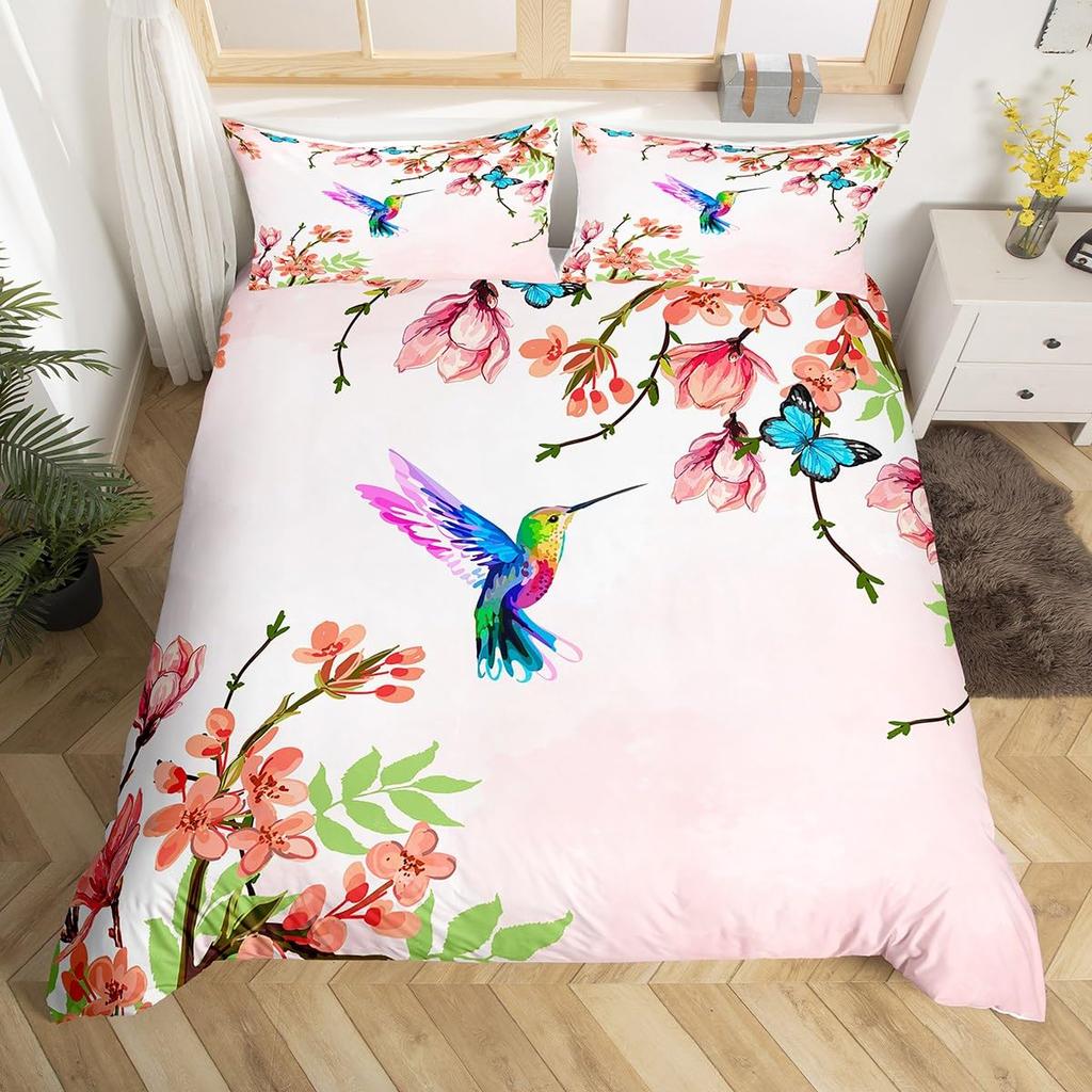 Leichte Bettbezug-Sets mit Vogelmotiv für Damen Mädchen Dekoratives Bettwäsche-Set mit 1 Bettbezug 2 Kissenbezügen Queen King Size Einzelbett Doppelbett